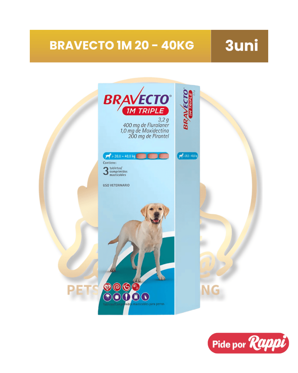 Antipulgas BRAVECTO 1M TRIPLE x 3tab (CAJA)1