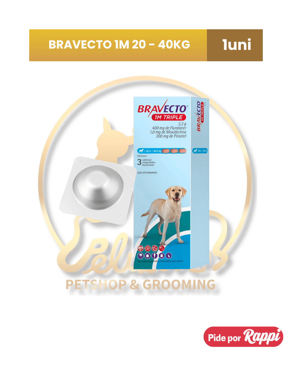 Antipulgas BRAVECTO 1M TRIPLE x 1tab (UNIDAD)1