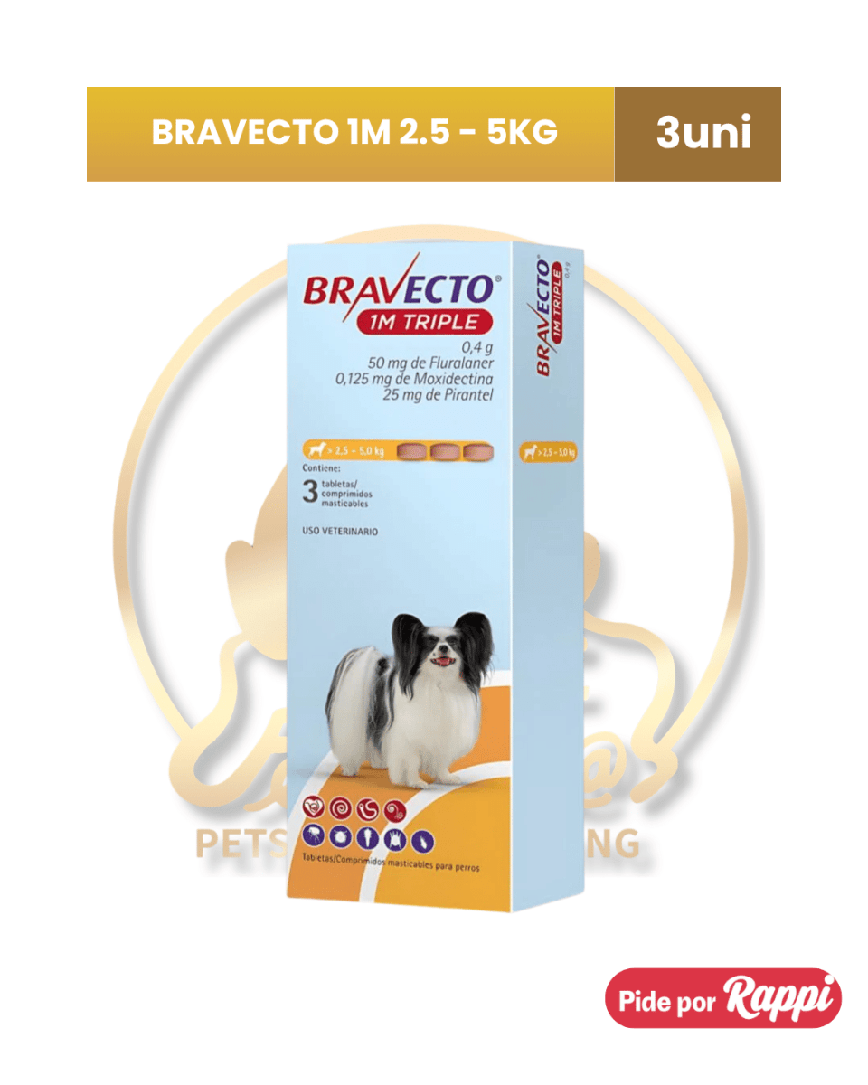 Antipulgas BRAVECTO 1M TRIPLE x 3tab (CAJA)2