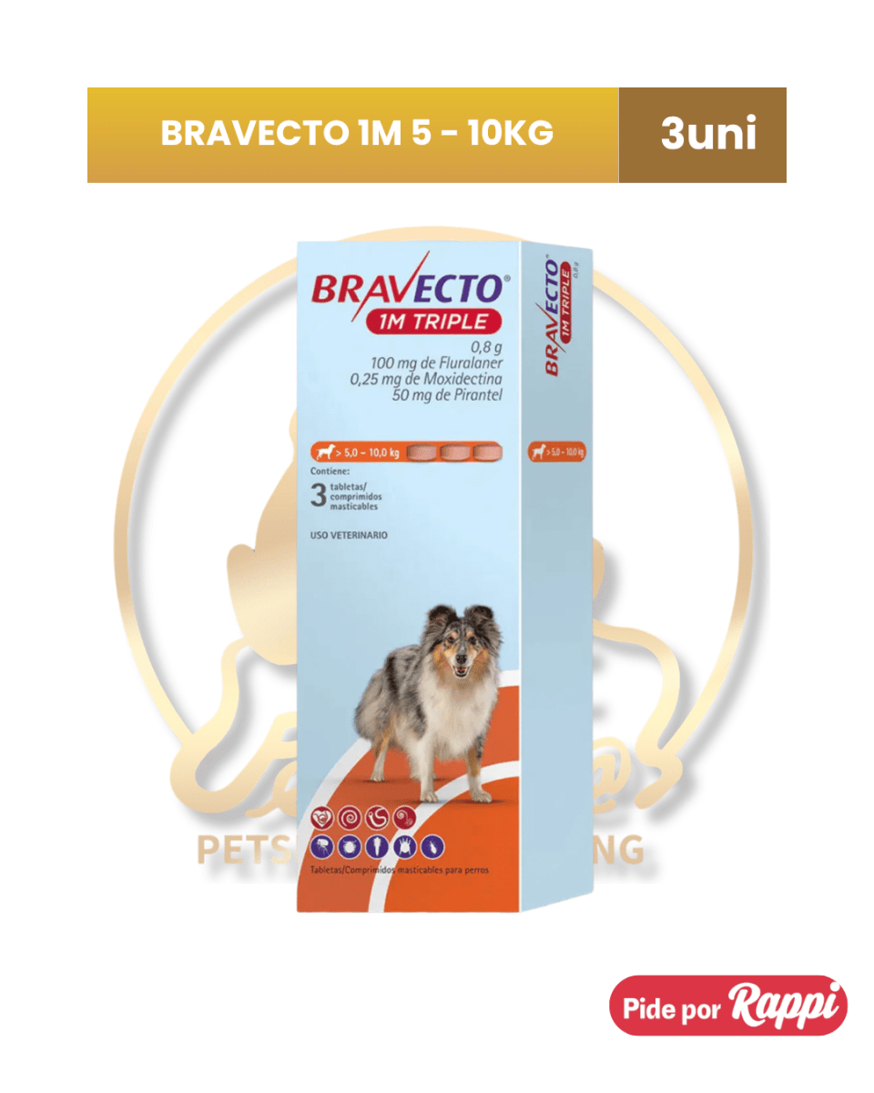 Antipulgas BRAVECTO 1M TRIPLE x 3tab (CAJA)3