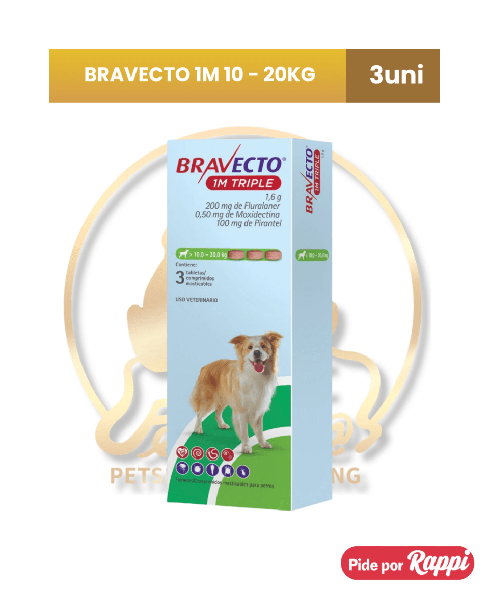 Antipulgas BRAVECTO 1M TRIPLE x 3tab (CAJA)4