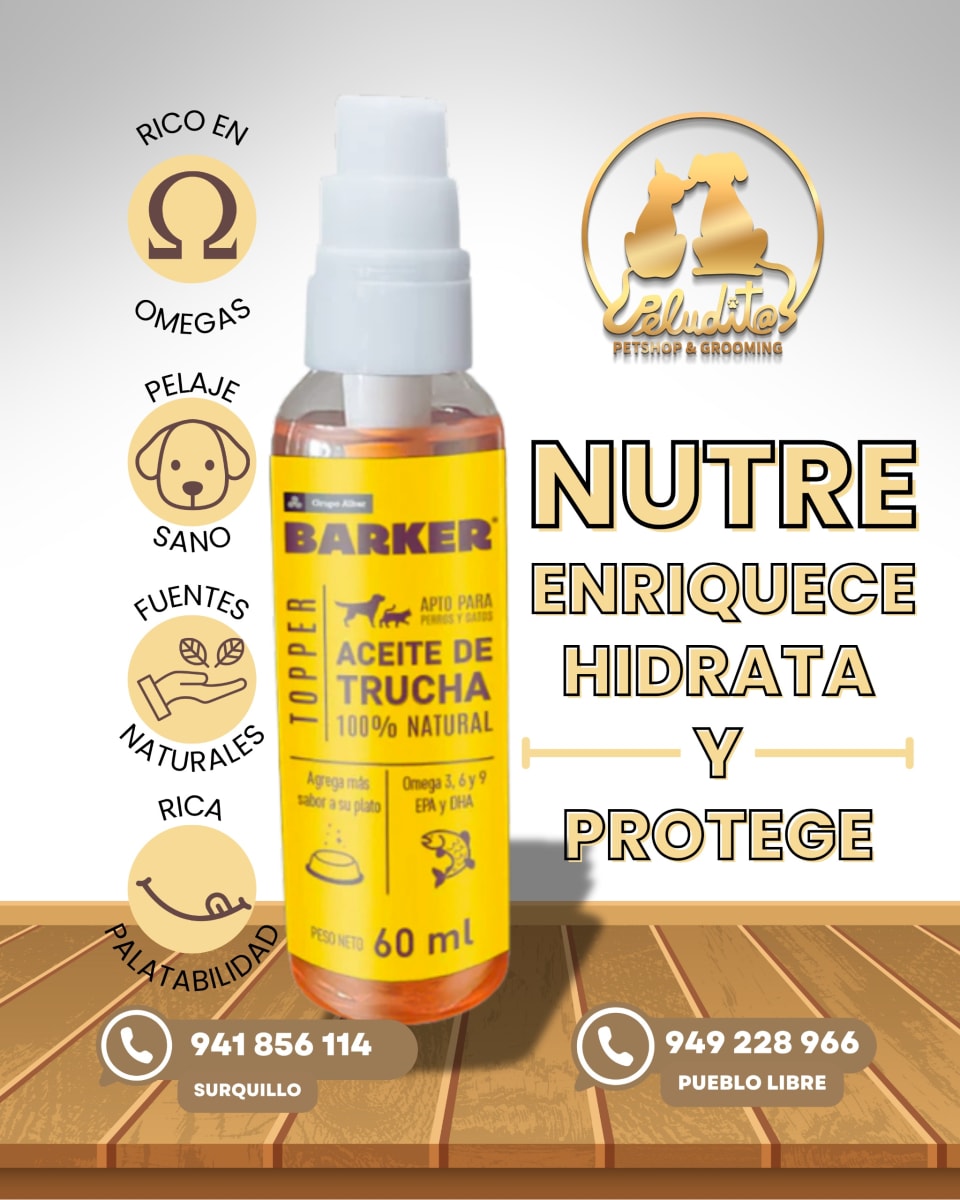 BARKER ACEITE DE TRUCHA – SUPLEMENTO NUTRICIONAL PARA PERROS Y GATOS – 50ML2