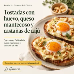 Tostadas con huevo, queso mantecoso y castañas de cajú