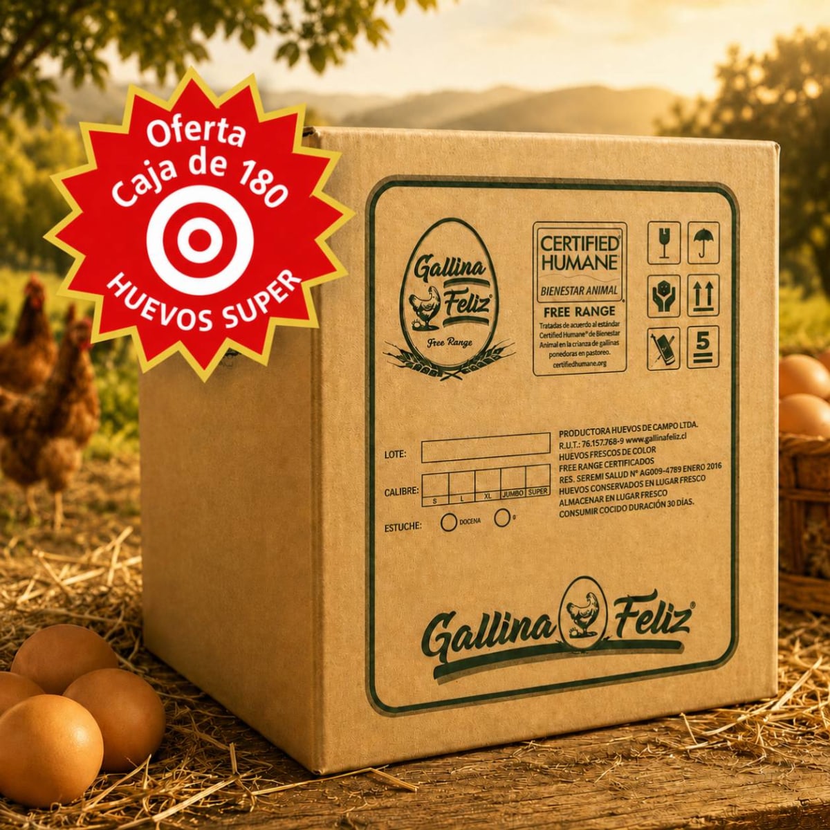Oferta Caja Huevos Gallina Feliz de 180 Huevos Súper2