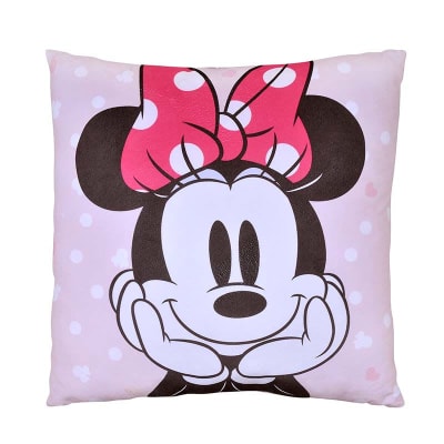COJÍN VELOUR MINNIE COQUETE 40X40 cm - DISEÑO ROSA CON LUNARES, SÚPER SUAVE