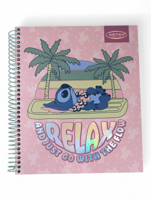 CUADERNO BOOK ARTEL STITCH RELAX: 120 HOJAS, TAPA DURA, ESPIRAL SIMPLE