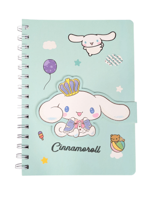 LIBRETA CINNAMOROLL SANRIO CON ESPIRAL Y VELCRO - 80 HOJAS RAYADAS - 20X14CM.