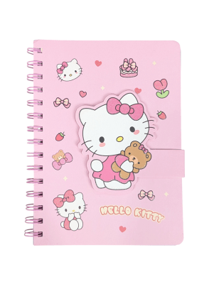 LIBRETA HELLO KITTY SANRIO CON ESPIRAL Y VELCRO - 80 HOJAS RAYADAS - 20X14CM.
