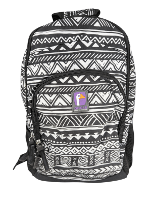 MOCHILA GOOSE DI COMO ÉTNICO NEGRO GRIS PLATA: 2 COMPARTIMIENTOS Y PORTA LAPTOP