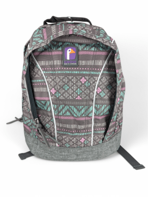MOCHILA GOOSE MALAWI ÉTNICO GRIS MENTA ROSA: 2 COMPARTIMIENTOS
