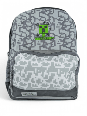 MOCHILA MINECRAFT GRIS JUVENIL: DISEÑO PIXELADO, CON PORTA LAPTOP TY 3 COMPARTIMIENTOS