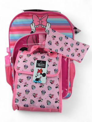 PACK ESCOLAR MINNIE 4 PIEZAS CON RUEDAS: MOCHILA, LONCHERA, ESTUCHE Y BOTELLA DISNEY 2025