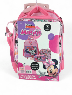 PACK ESCOLAR MINNIE CON RUEDAS: MOCHILA, LONCHERA Y ESTUCHE DISNEY 2025