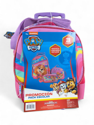 PACK ESCOLAR PAW PATROL SKYE CON RUEDAS: MOCHILA, LONCHERA Y ESTUCHE DISNEY 2025