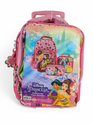 PACK ESCOLAR PRINCESAS CON RUEDAS: MOCHILA, LONCHERA Y ESTUCHE DISNEY 2025