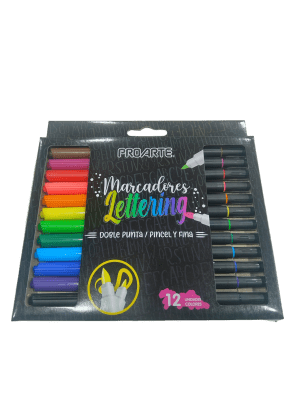 MARCADOR PROARTE DOBLE PUNTA LETTERING 12 COLORES