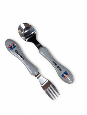 SET DE CUBIERTOS COLO COLO FANÁTICOS: CUCHARA Y TENEDOR ACERO INOXIDABLE