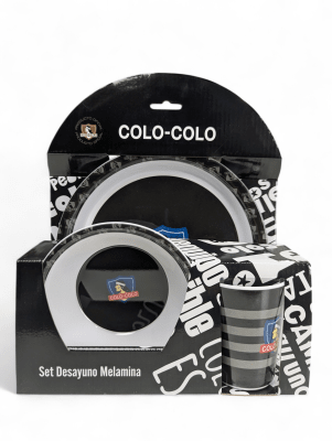 SET DE DESAYUNO COLO COLO FANATIKOS - VAJILLA DE MELAMINA CON ESCUDO OFICIAL