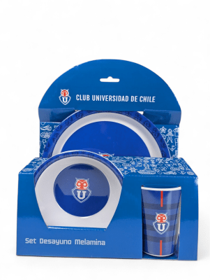 SET DE DESAYUNO U DE CHILE FANATIKOS - VAJILLA DE MELAMINA CON ESCUDO OFICIAL