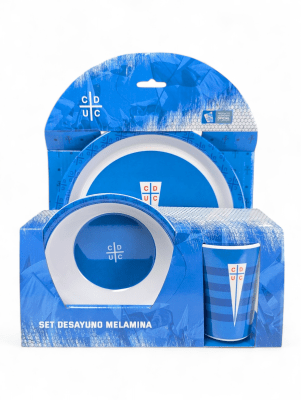 SET DE DESAYUNO UNIVERSIDAD CATÓLICA FANATIKOS - VAJILLA DE MELAMINA CON ESCUDO OFICIAL