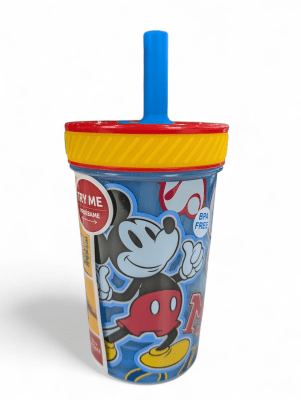 VASO ANTIVUELCO MICKEY MOUSE CON BOMBILLA DE SILICONA - 370 ML