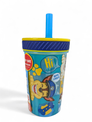 VASO ANTIVUELCO PAW PATROL CON BOMBILLA DE SILICONA - 370 ML