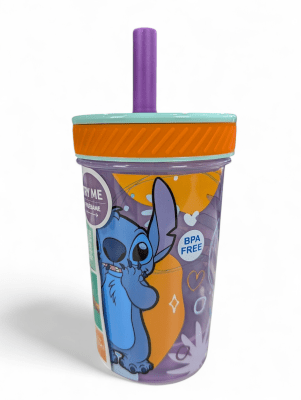 VASO ANTIVUELCO STITCH CON BOMBILLA DE SILICONA - 370 ML