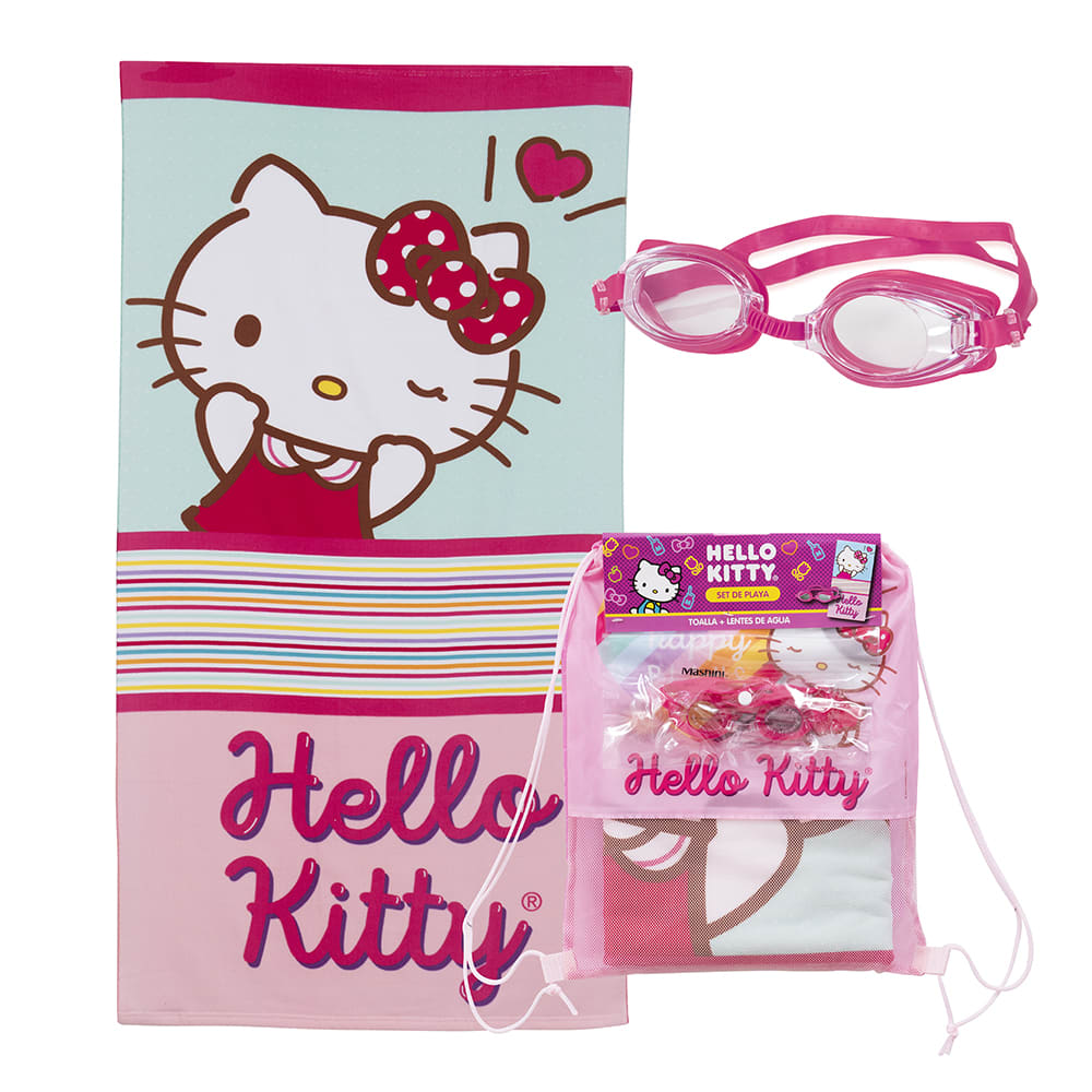 SET TOALLA 70X140 + LENTES DE AGUA HELLO KITTY RAYA1