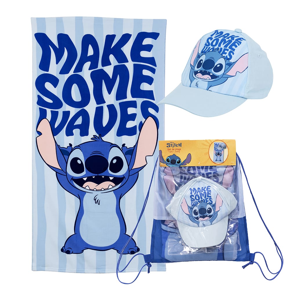 SET TOALLA PLAYA 70X140 + JOCKEY STITCH OLAS1