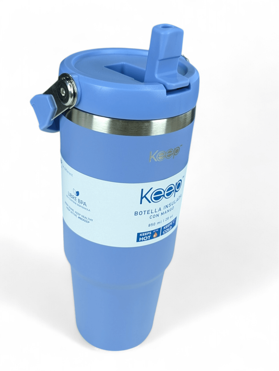 BOTELLA INSULADA CON MANGO KEEP CELESTE 28 OZ (850 ml.) - Mantiene Frío y Calor2