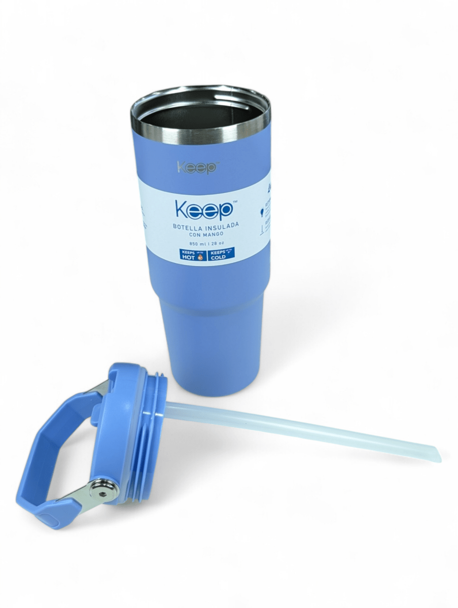 BOTELLA INSULADA CON MANGO KEEP CELESTE 28 OZ (850 ml.) - Mantiene Frío y Calor3