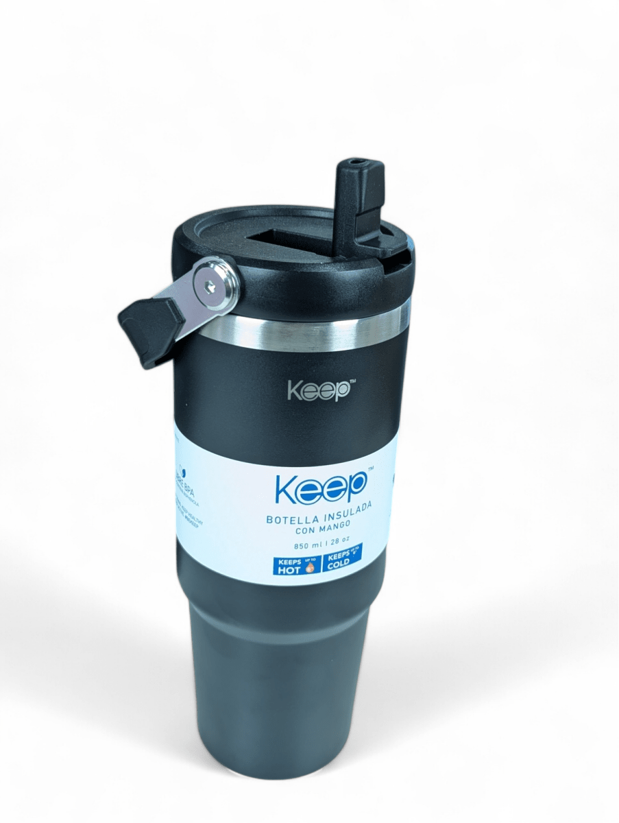 BOTELLA INSULADA CON MANGO KEEP NEGRA 28 OZ (850 ml.) - Mantiene Frío y Calor2