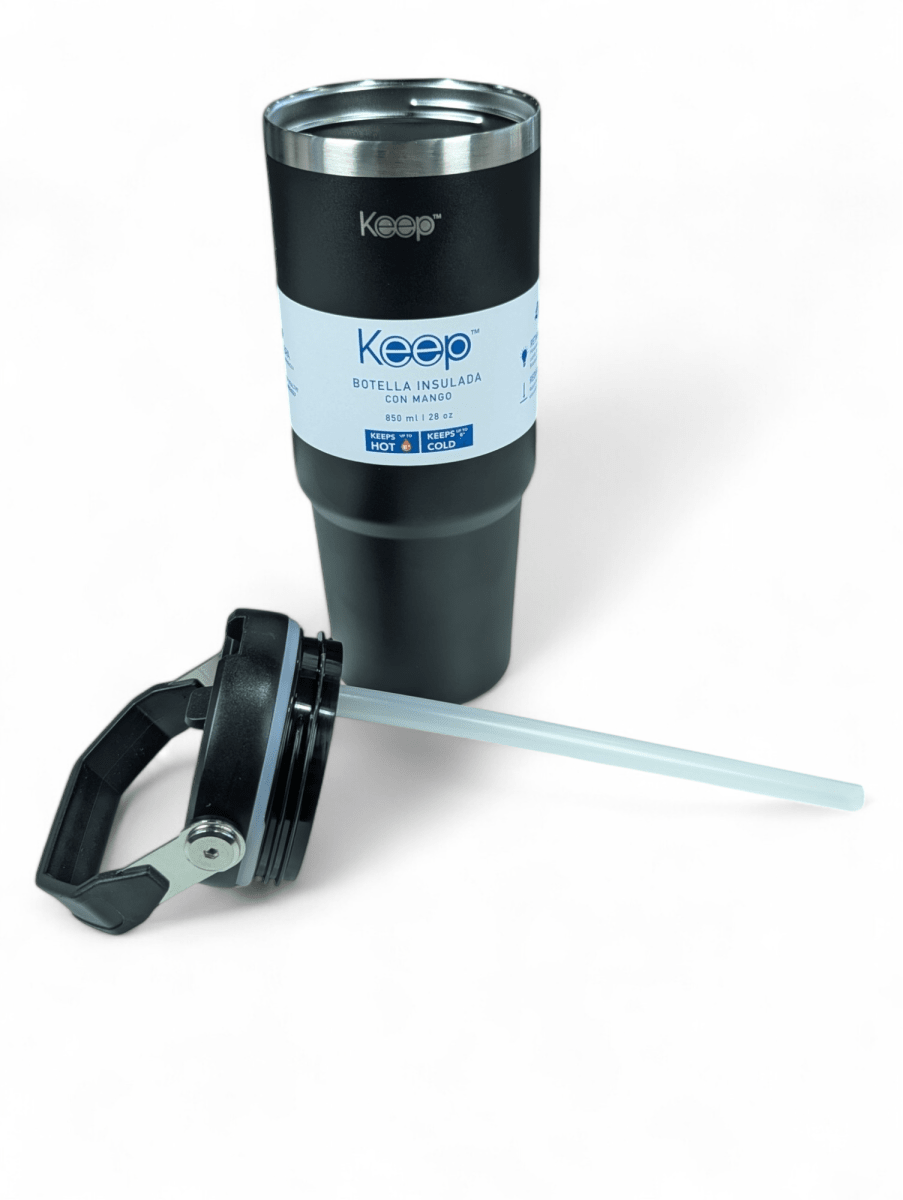 BOTELLA INSULADA CON MANGO KEEP NEGRA 28 OZ (850 ml.) - Mantiene Frío y Calor3
