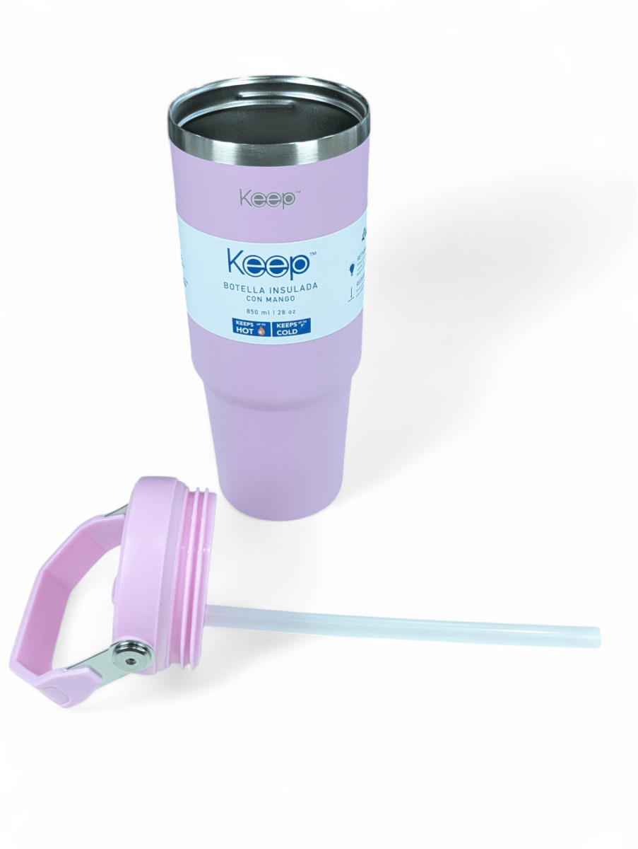 BOTELLA INSULADA CON MANGO KEEP PALO DE ROSA 28 OZ (850 ml.) - Mantiene Frío y Calor2