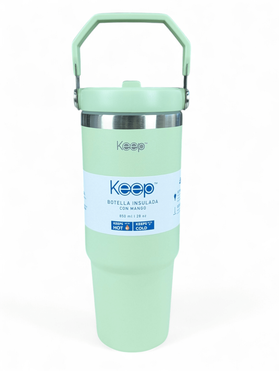 BOTELLA INSULADA CON MANGO KEEP VERDE 28 OZ (850 ml.) - Mantiene Frío y Calor1