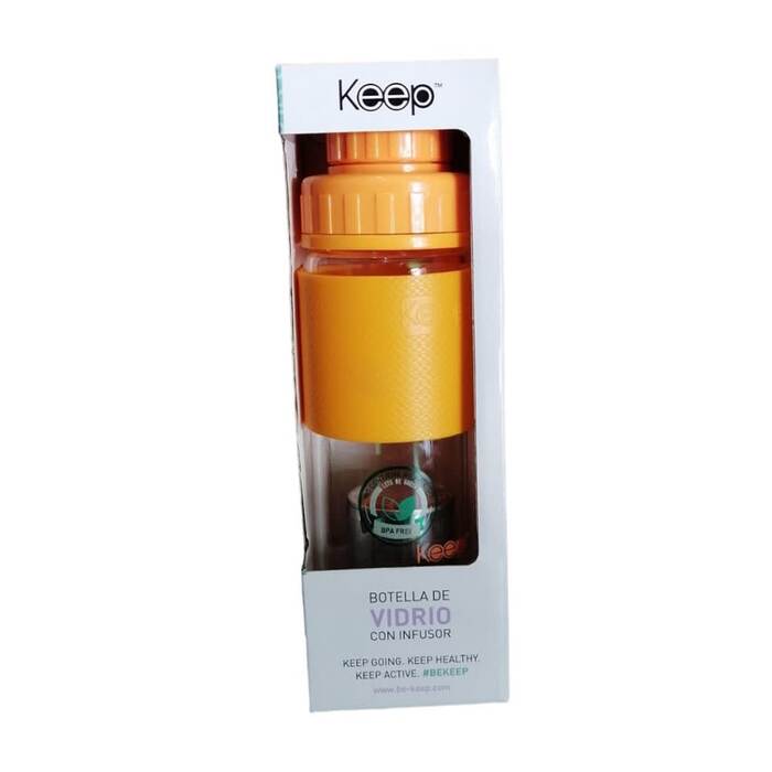 BOTELLA VIDRIO INFUSORA KEEP NARANJO1