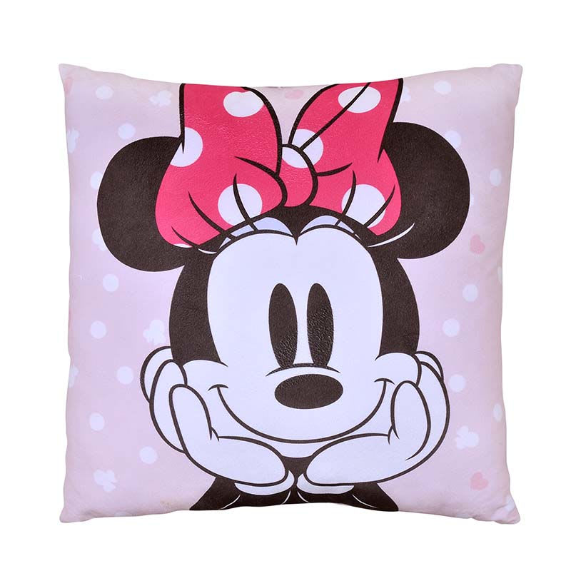 COJÍN VELOUR MINNIE COQUETE 40X40 cm - DISEÑO ROSA CON LUNARES, SÚPER SUAVE1