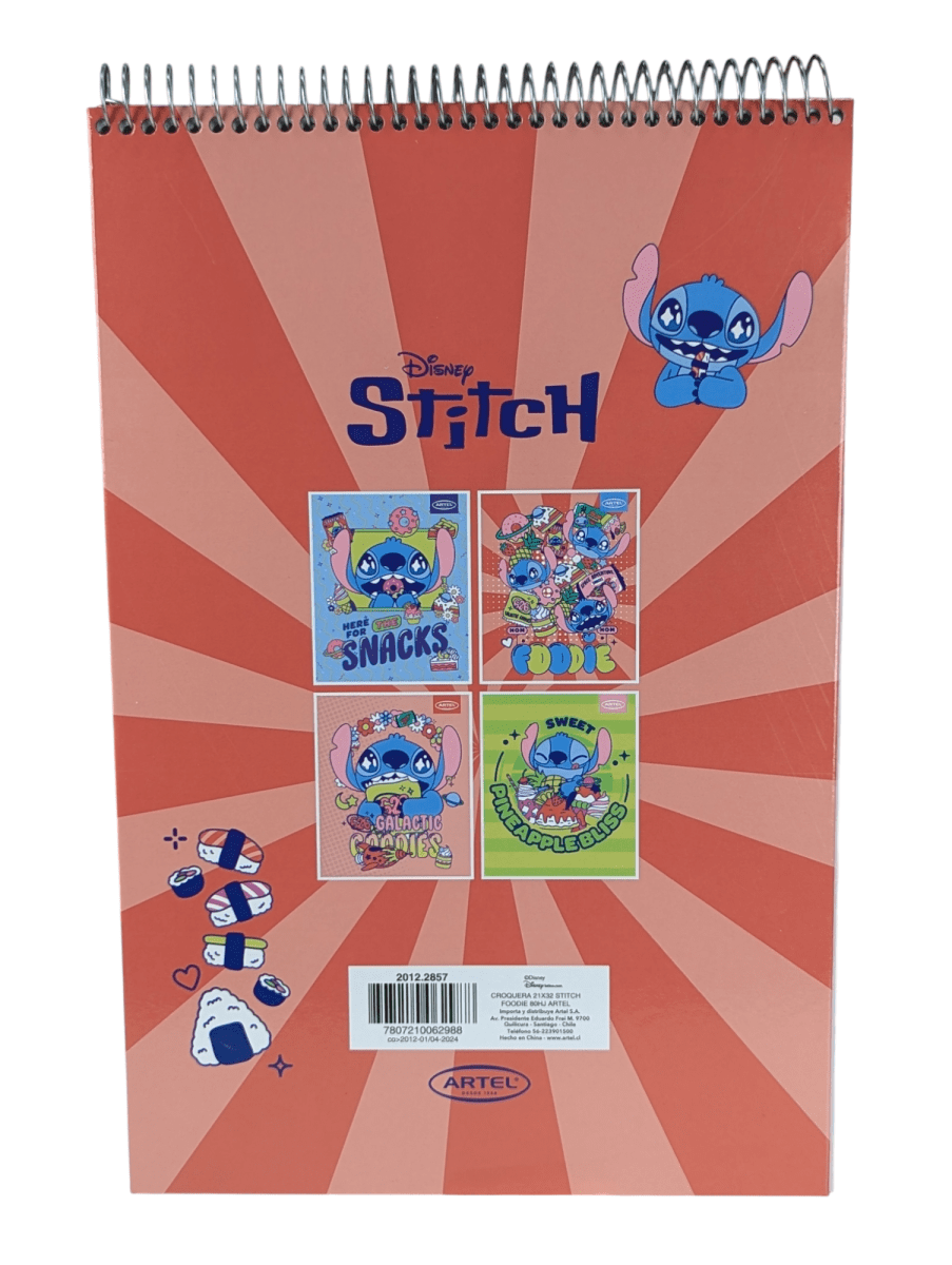 CROQUERA ARTEL STITCH FOODIE: 80 HOJAS, PARA DIBUJOS Y BOCETOS2