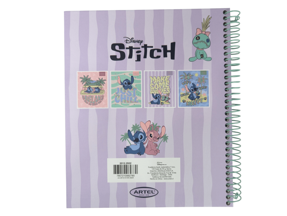 CUADERNO BOOK ARTEL STITCH WAVES DE 120 HOJAS PARA MATEMÁTICAS4