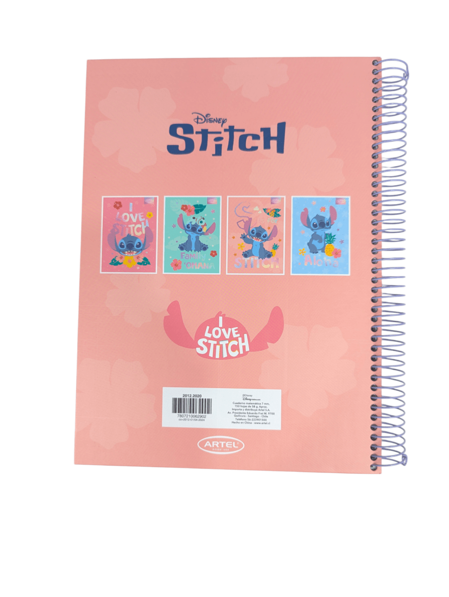 CUADERNO ESPECIAL ARTEL 150 HOJAS S FOR STITCH TAMAÑO CARTA4