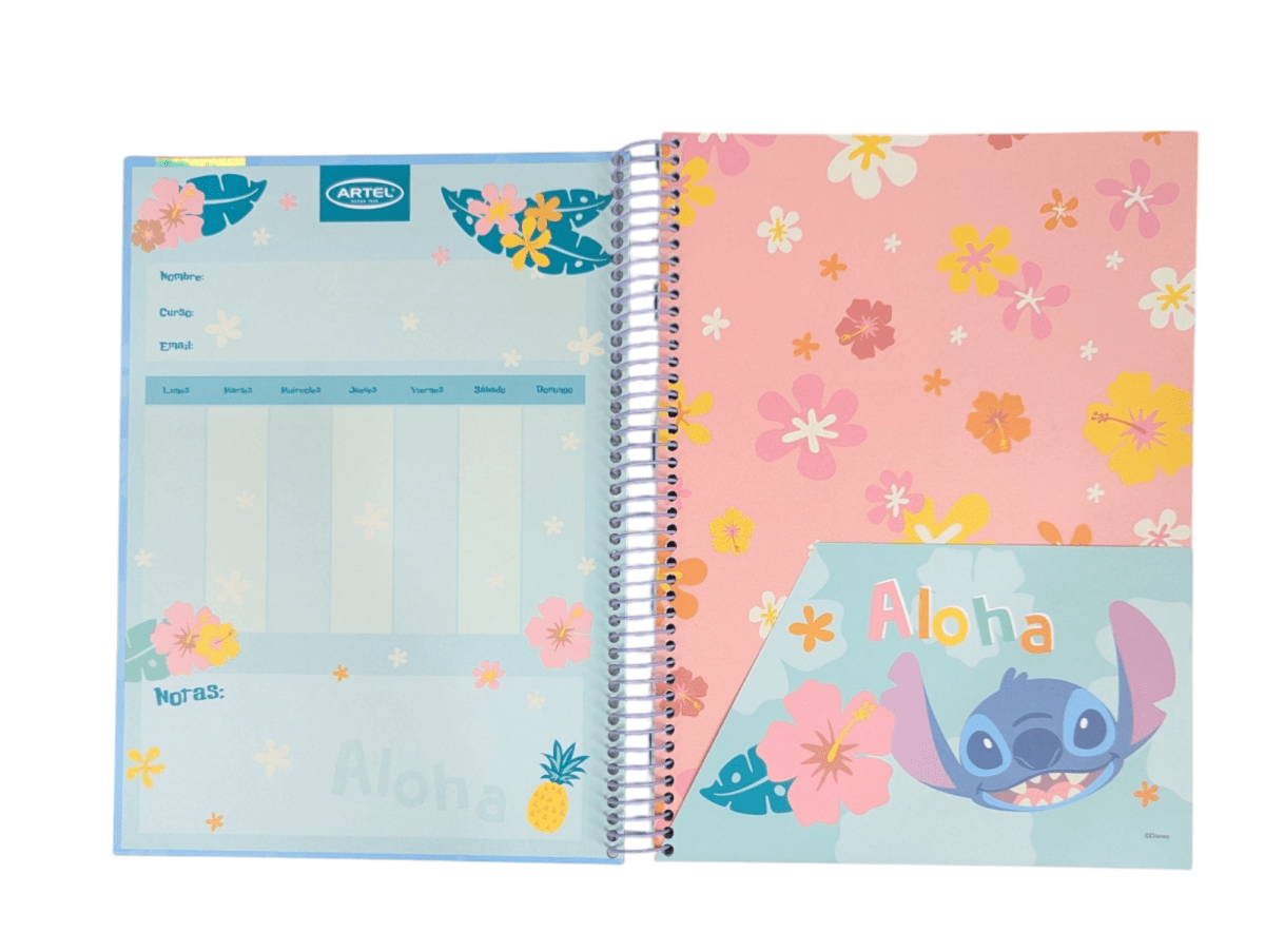 CUADERNO ESPECIAL ARTEL 150 HOJAS STITCH ALOHA TAMAÑO CARTA2