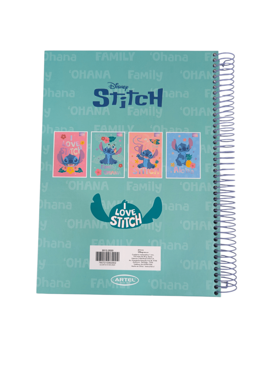 CUADERNO ESPECIAL ARTEL 150 HOJAS STITCH FAMILY OHANA TAMAÑO CARTA5