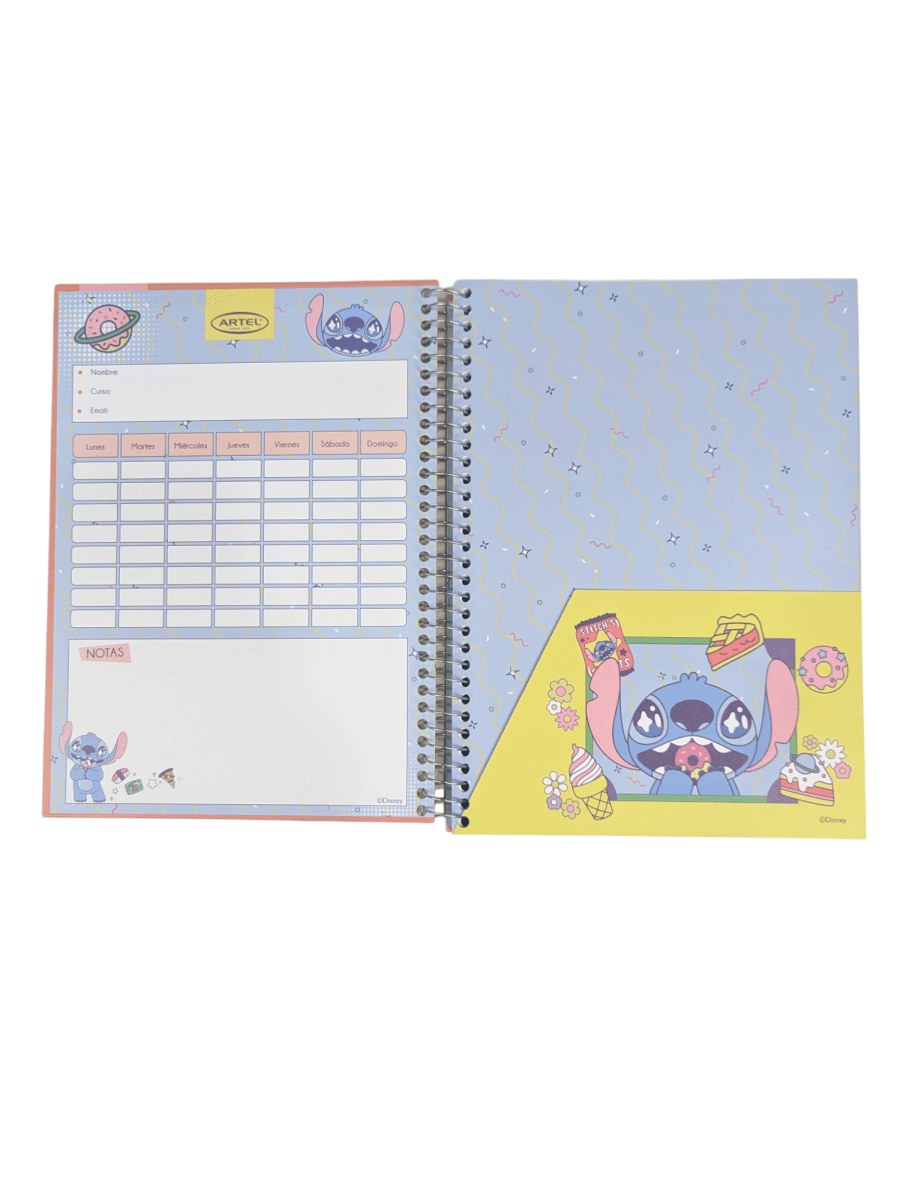CUADERNO ESPECIAL ARTEL 150 HOJAS STITCH HERE FOR THE SNACKS TAMAÑO CARTA2