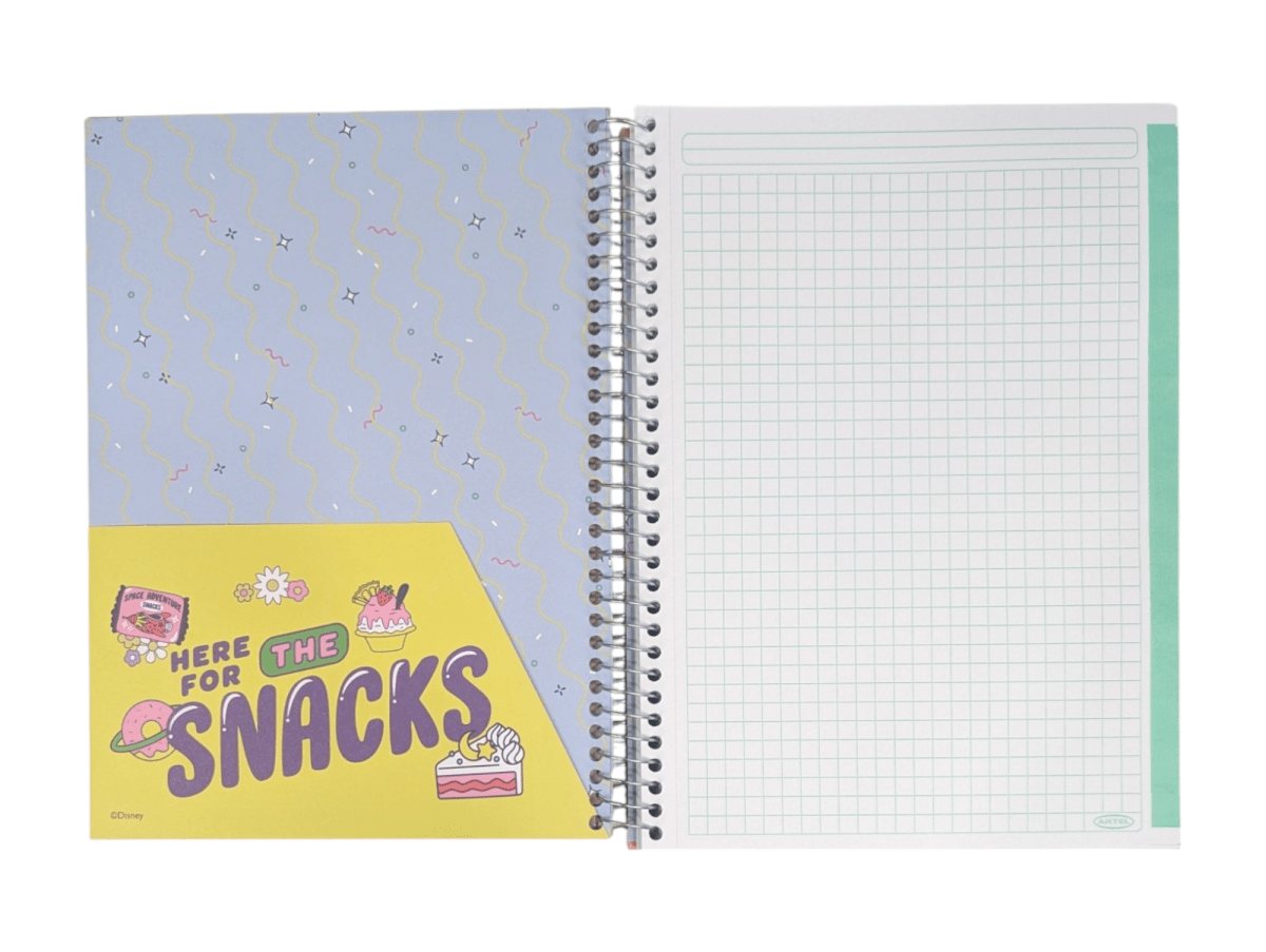 CUADERNO ESPECIAL ARTEL 150 HOJAS STITCH HERE FOR THE SNACKS TAMAÑO CARTA3