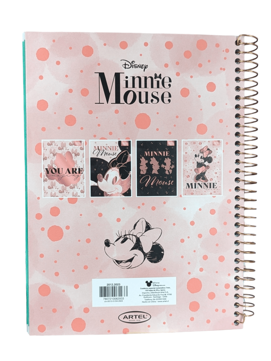 CUADERNO ESPECIAL ARTEL MINNIE MOUSE GOLD ROSE: 150 HOJAS, CUADRICULADO 7 mm, DISEÑO ELEGANTE4