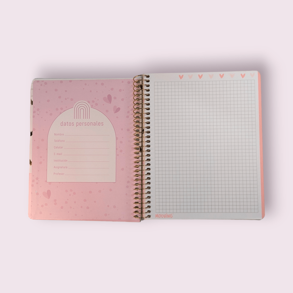 CUADERNO MEDIA OFICIO CHIC 3 MATERIAS BLANCO CORAZONES ROSA2