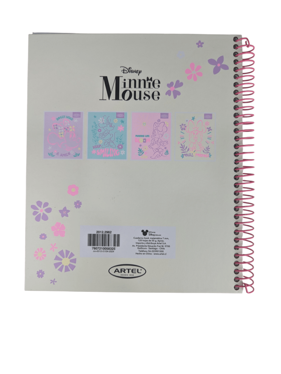 CUADERNO MINNIE ARTEL PETAL PERFECT: ESCOLAR, ESPIRAL SIMPLE, 120 HOJAS, DISEÑO FLORAL2