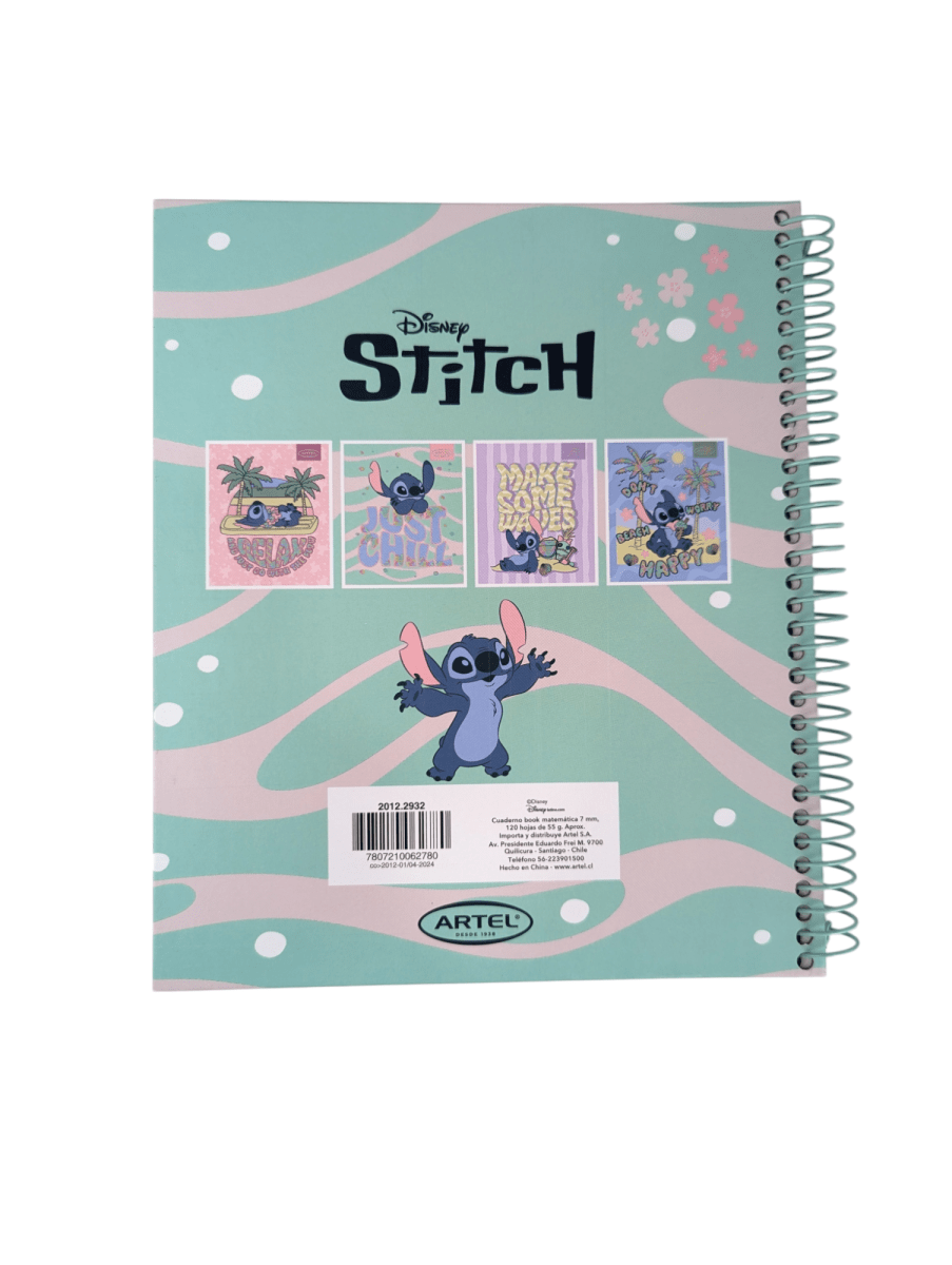 CUADERNO STITCH JUST CHILL MATEMÁTICAS: 120 HOJAS, 58 gr, TAPA DURA, ARTEL4
