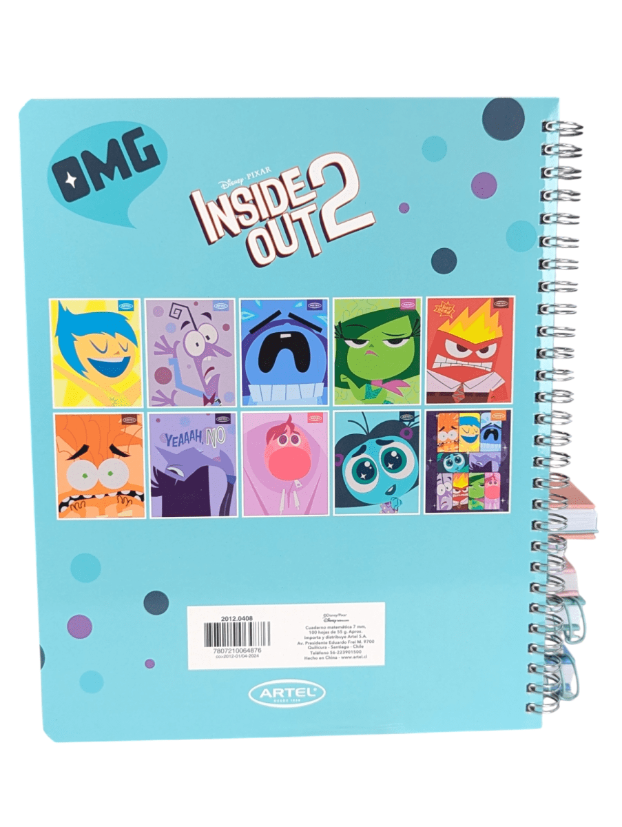 CUADERNO UNIVERSITARIO DOBLE ESPIRAL 100 HOJAS ARTEL INTENSAMENTE ENVIDIA: CUADRICULADO 7 mm2