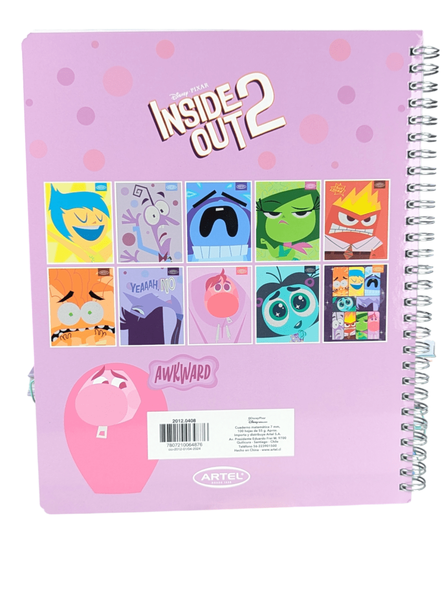 CUADERNO UNIVERSITARIO DOBLE ESPIRAL 100 HOJAS ARTEL INTENSAMENTE VERGUENZA: CUADRICULADO 7 mm, DISEÑO ORIGINAL2